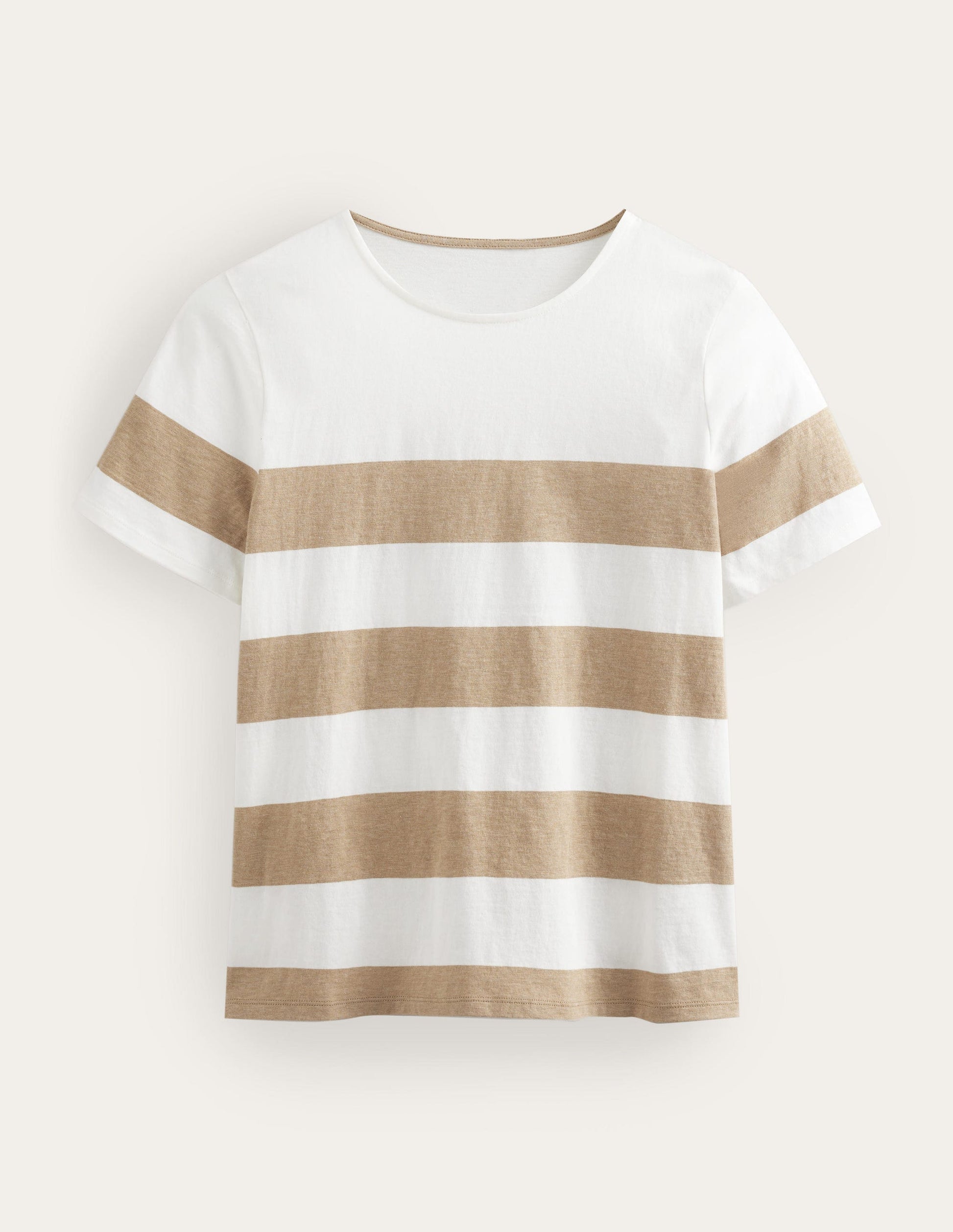 Bea Short Sleeve Breton-Ivory, Camel Wide Stripe-5