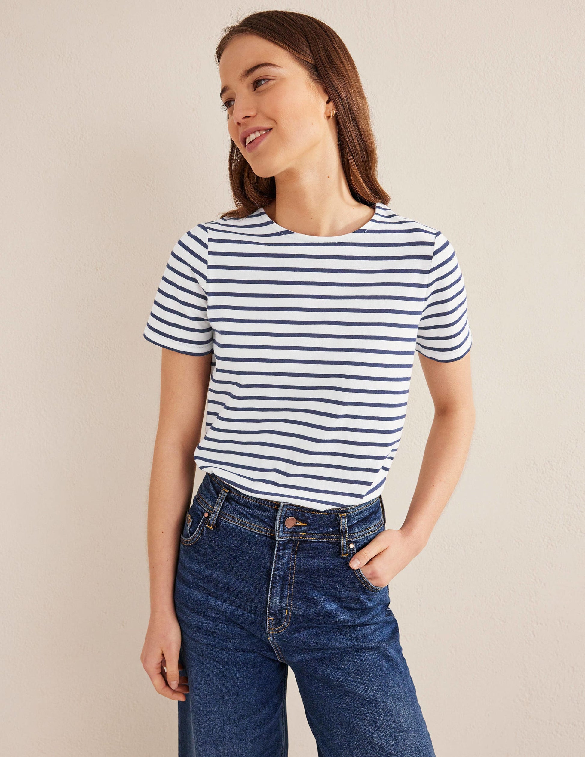 Bea Breton-Shirt mit kurzen Ärmeln-Naturweiß/Marineblau-1