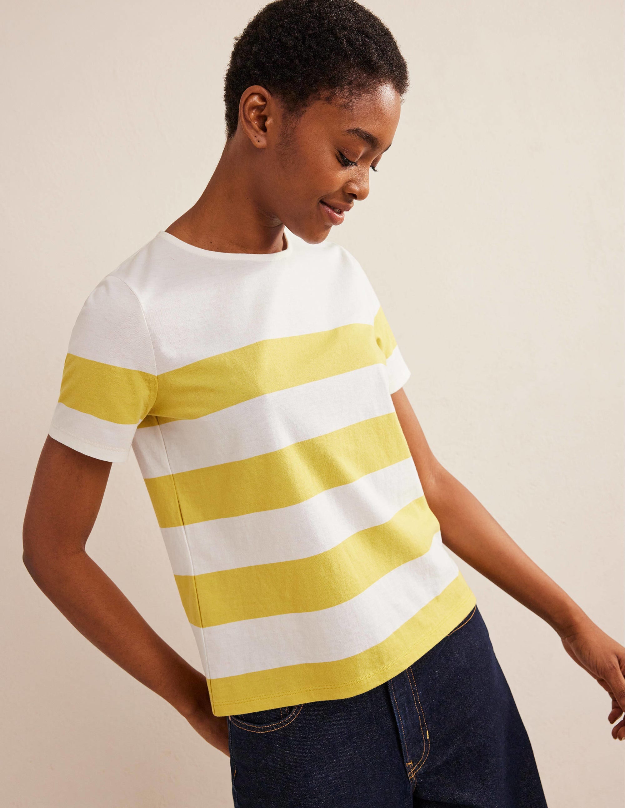 Marinière Bea à manches courtes-Rayon de miel tendre, rayé ivoire - Image 1