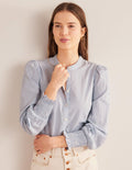 Smocked Cuff Shirt-Blue Blizzard Micro Gingham