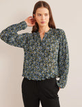 Blouse plissée-Graine de lin, motif Painterly Floret