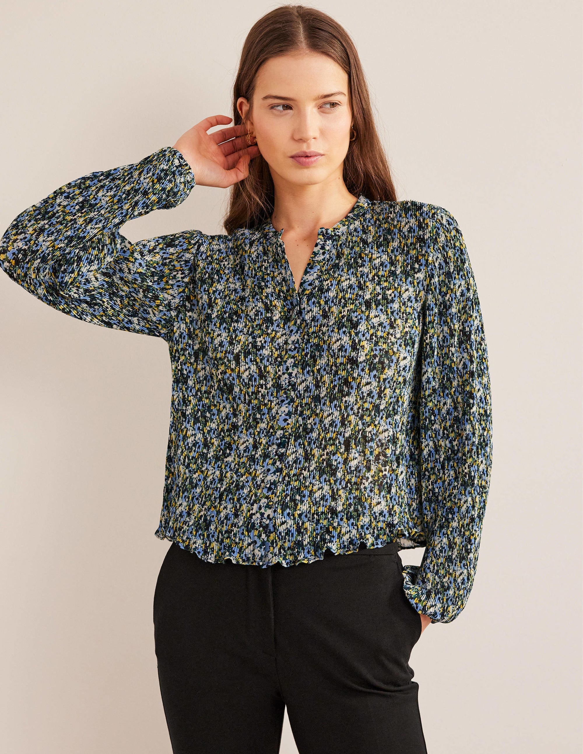 Blouse plissée-Graine de lin, motif Painterly Floret - Image 1