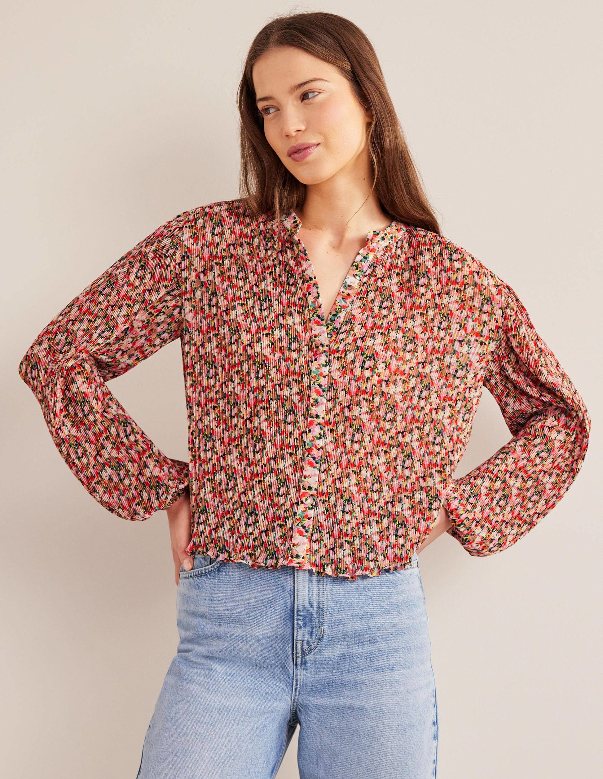 Blouse plissée-Multi, motif Painterly Floret-1