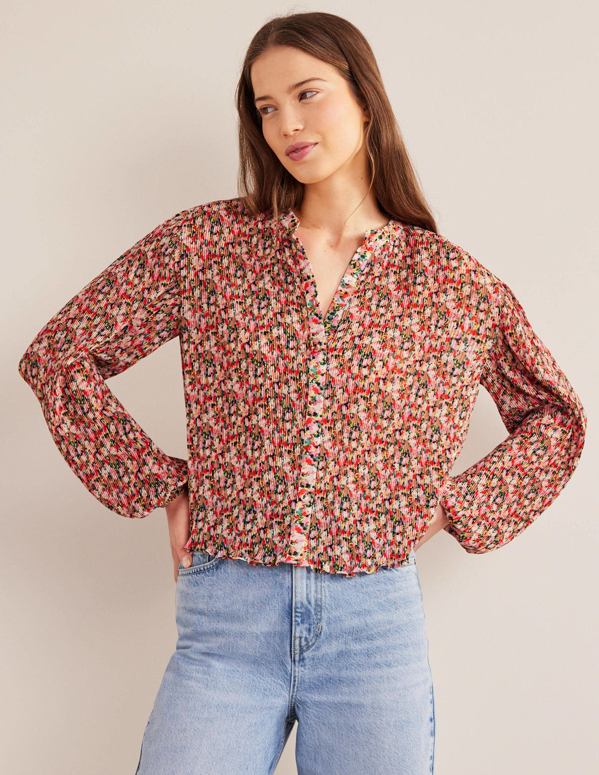 Blouse plissée-Multi, motif Painterly Floret - Image 1