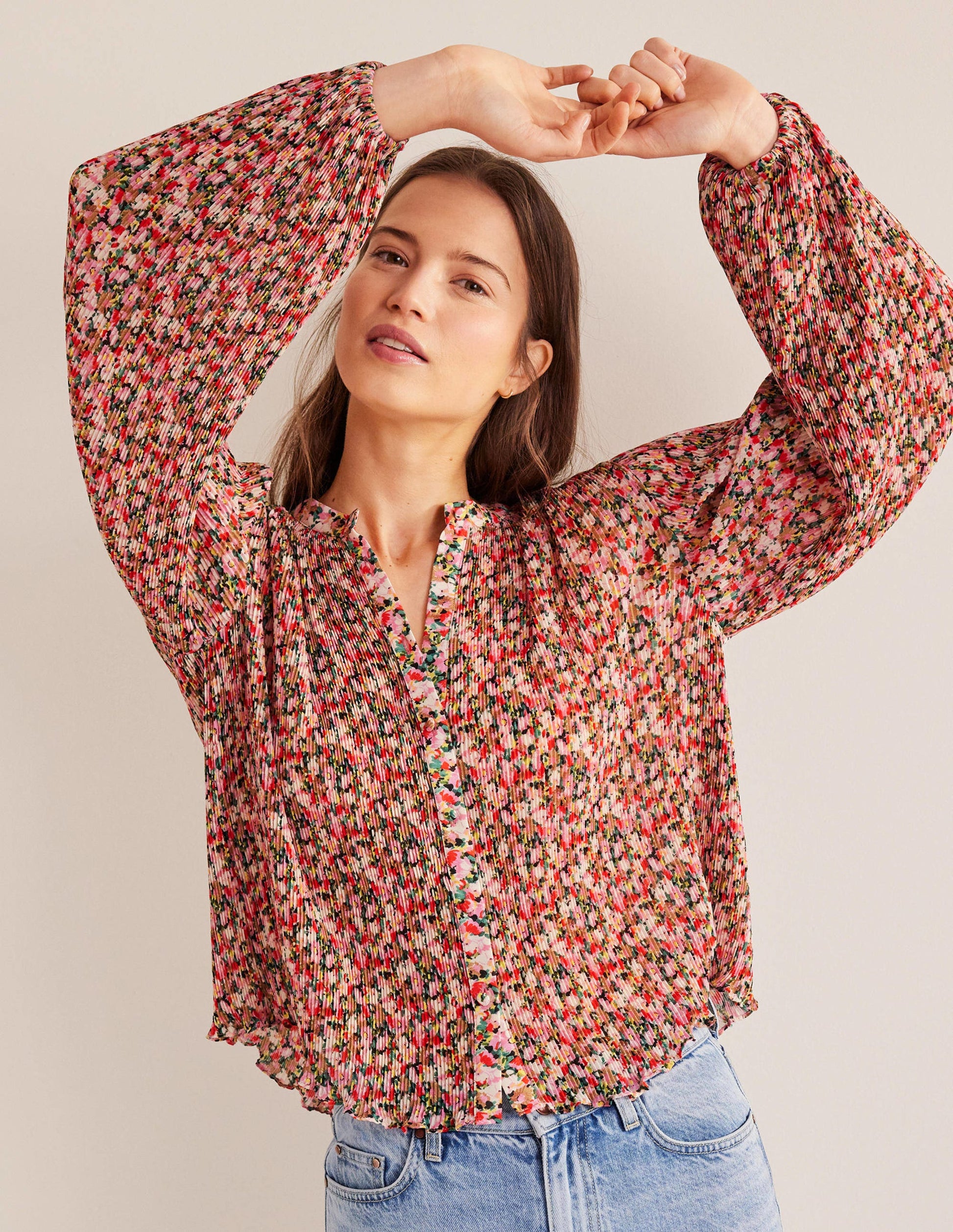 Blouse plissée-Multi, motif Painterly Floret-4