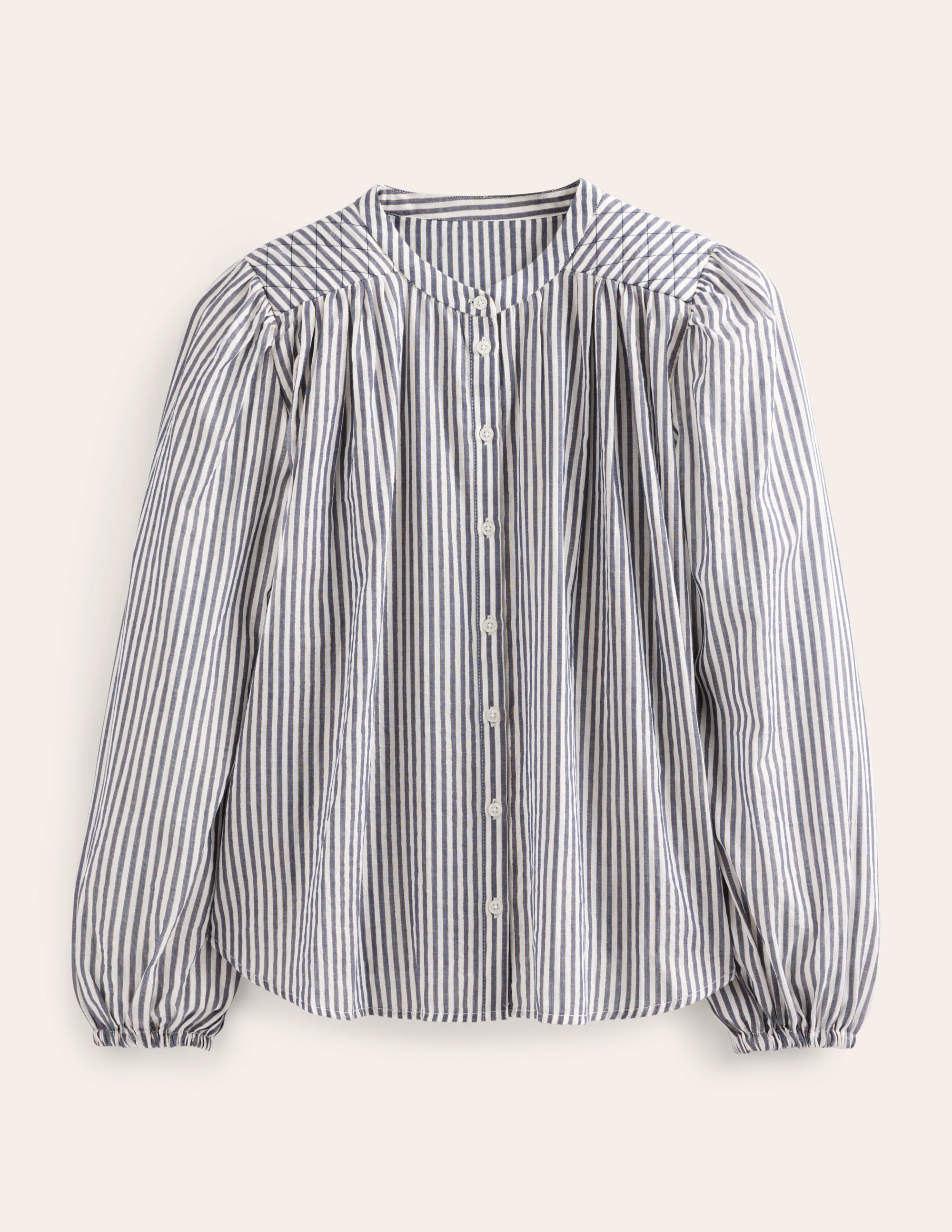 Blouse champêtre vintage à ourlets arrondis-Rayé lurex bleu marine et ivoire - Image 2