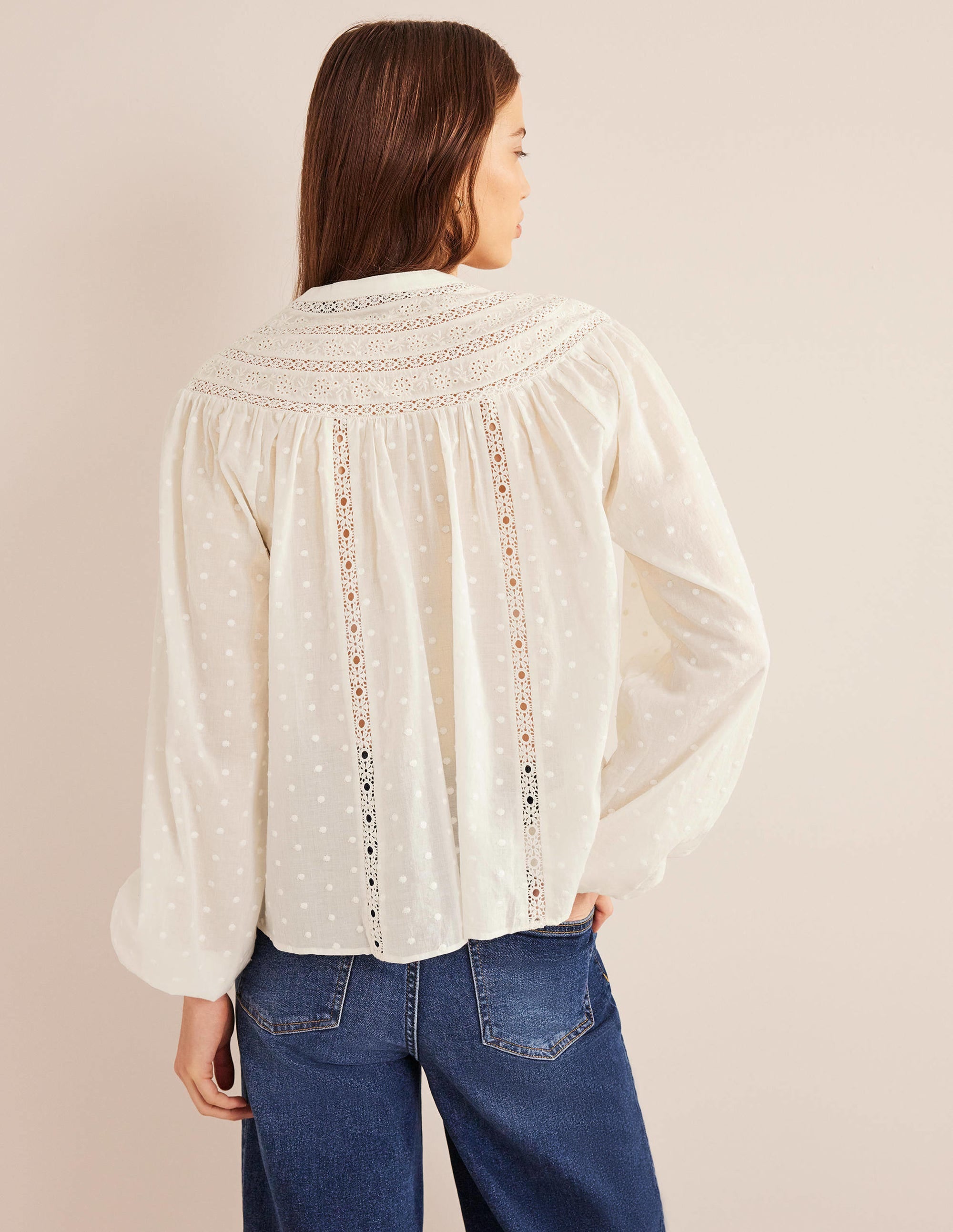 Statement-Bluse mit Spitzenborte-Naturweiß - Image 3