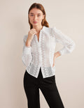 Chemise ajustée en dentelle-Blanc