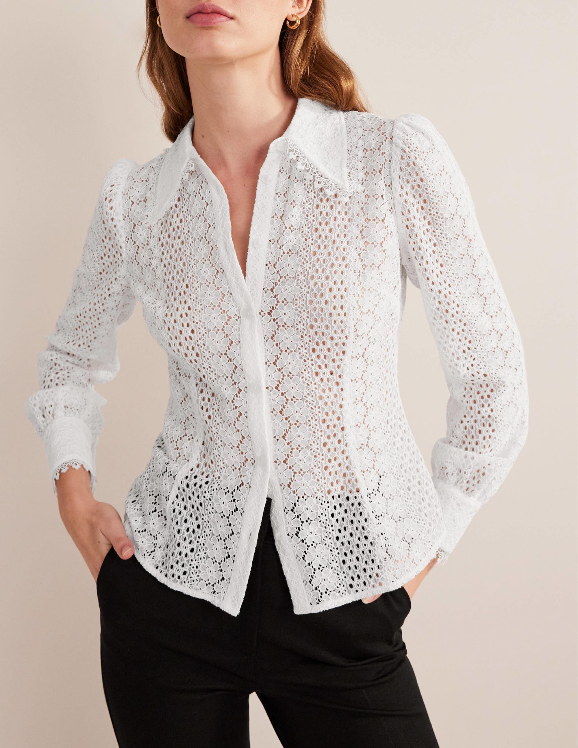 Chemise ajustée en dentelle-Blanc - Image 4