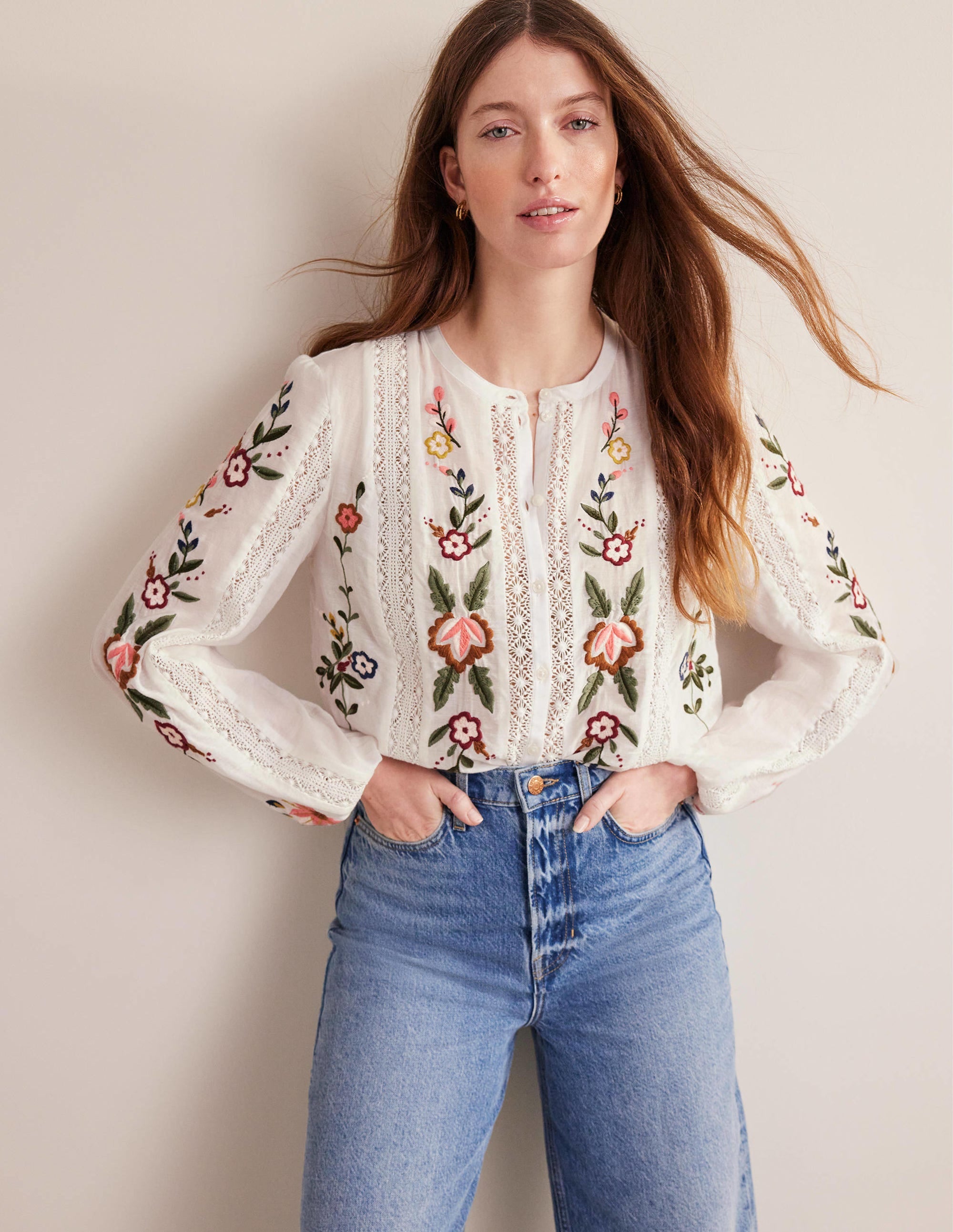 Floral Embroidered Blouse-White - Image 1