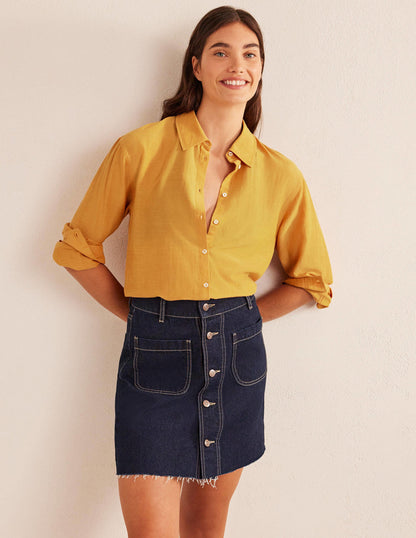 Lang geschnittenes Hemd für den Urlaub-Ockergelb-1