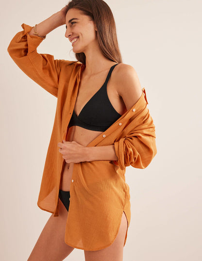 Lang geschnittenes Hemd für den Urlaub-Ockergelb-4