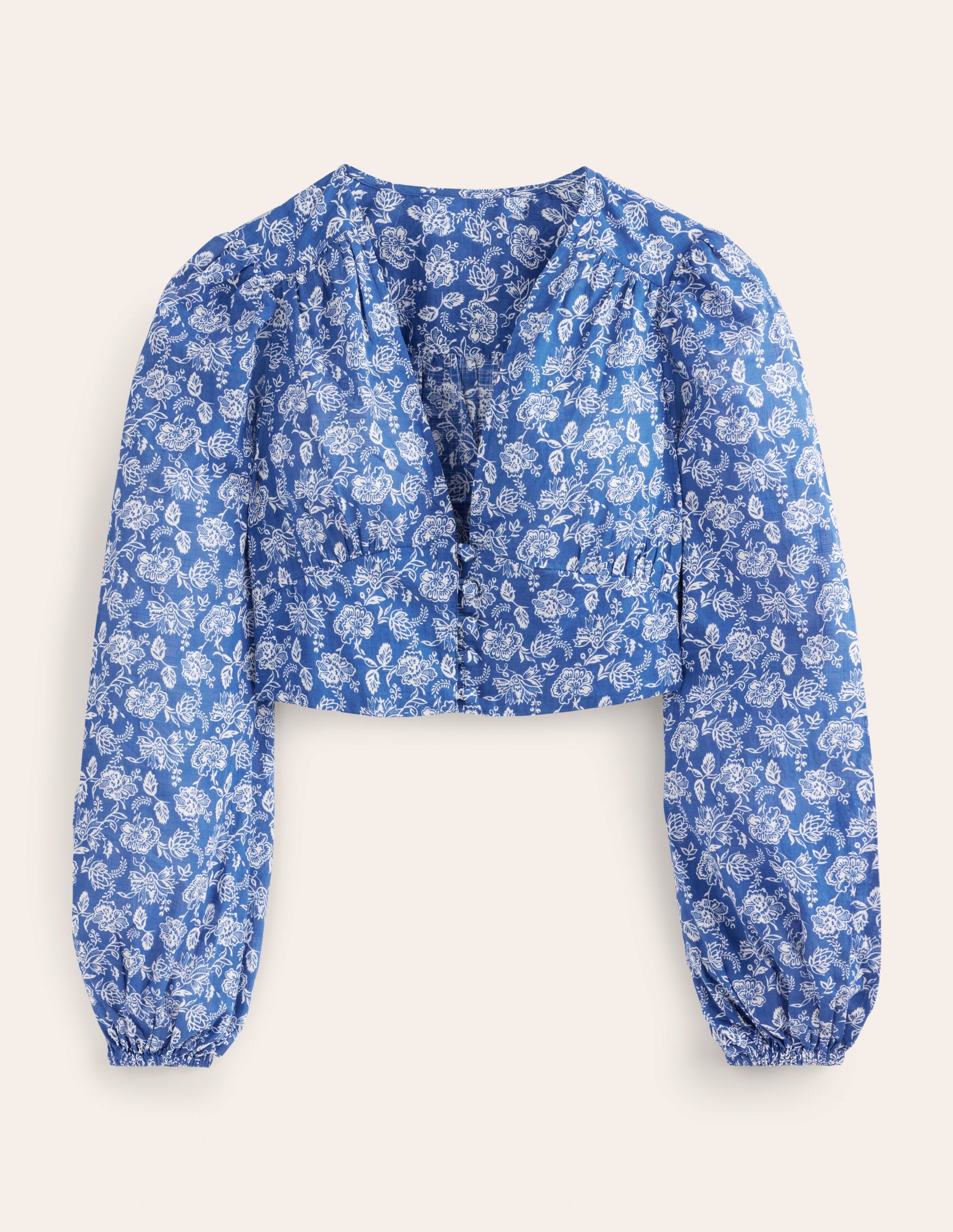 Cropped Low V Top-True Navy, Linear Bloom-2