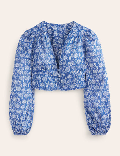 Cropped Low V Top-True Navy, Linear Bloom-2