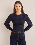 Gesmoktes Baumwolloberteil-Marineblau
