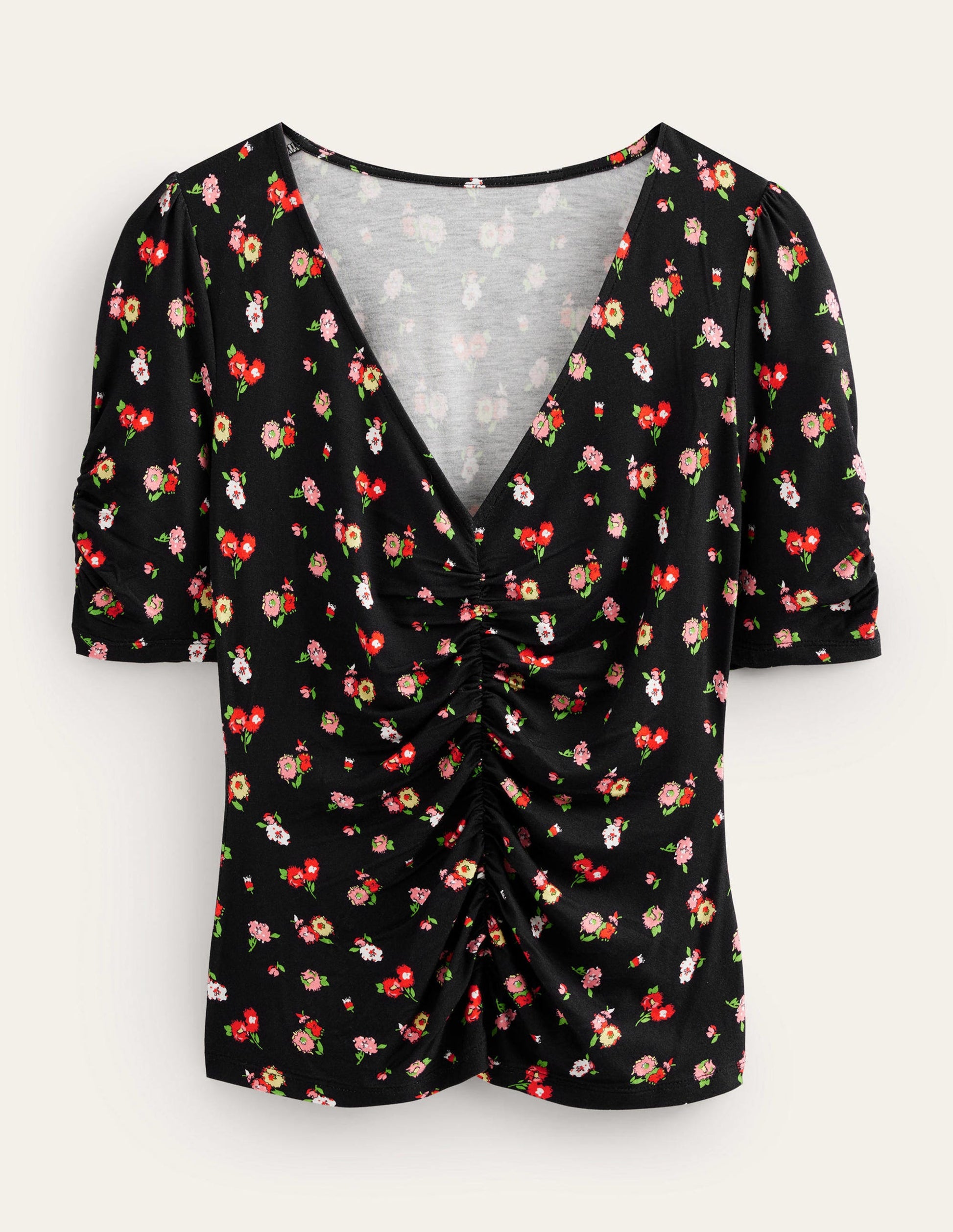 Top froncé à imprimé-Noir, motif Dainty Sprig-5