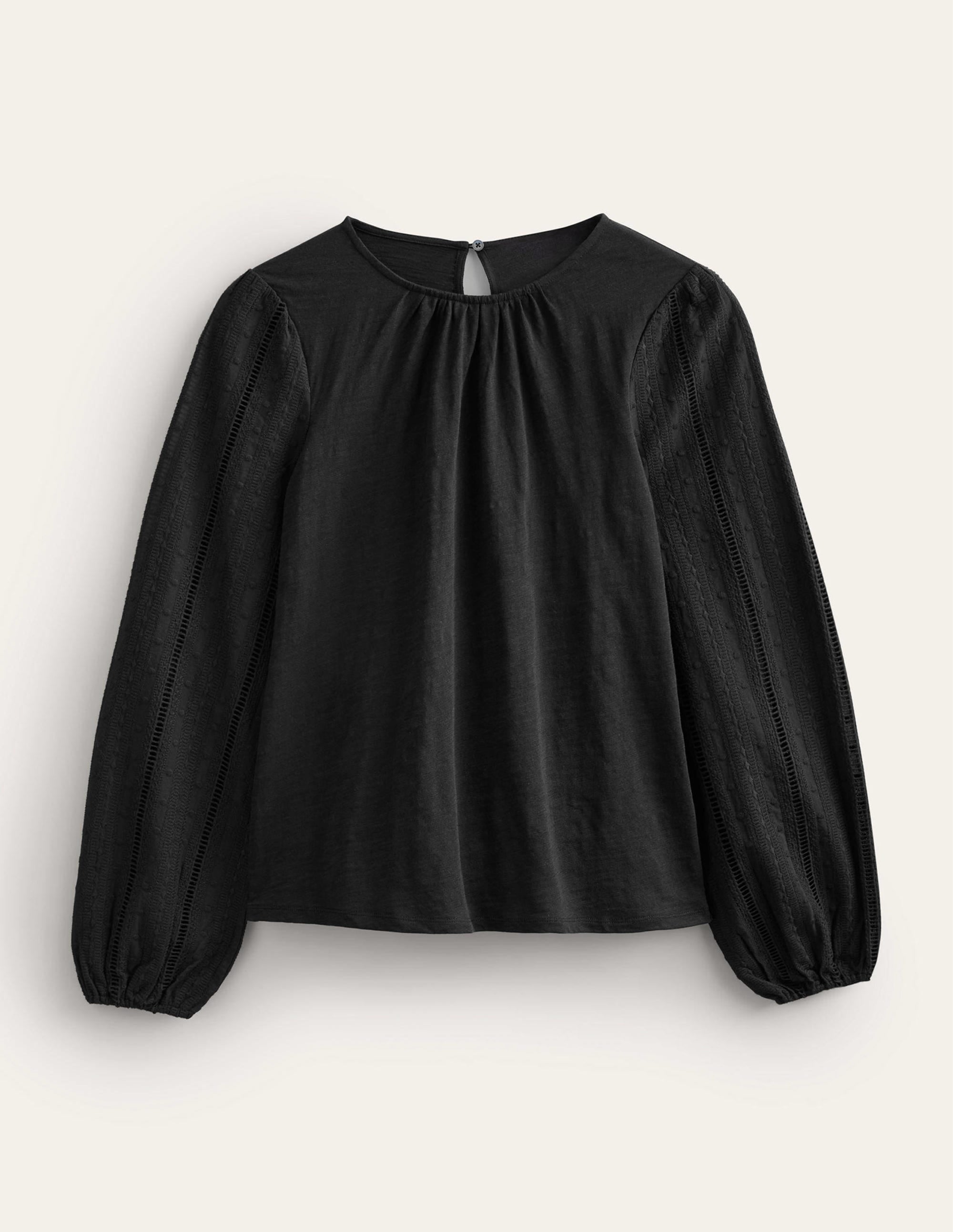 Top col rond avec manches en broderie anglaise-Noir - Image 5