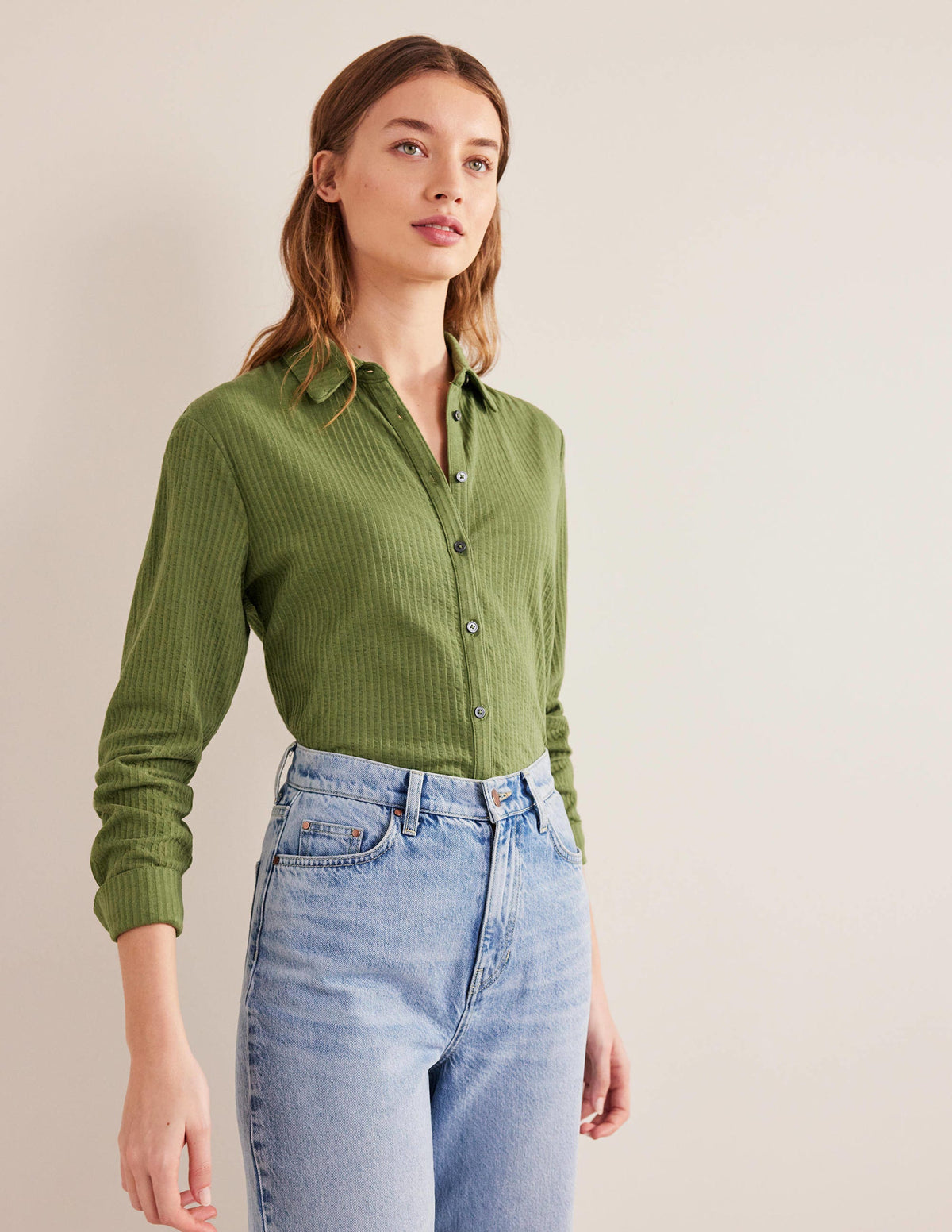 Strukturiertes Jerseyhemd-Dezentes Khaki-4