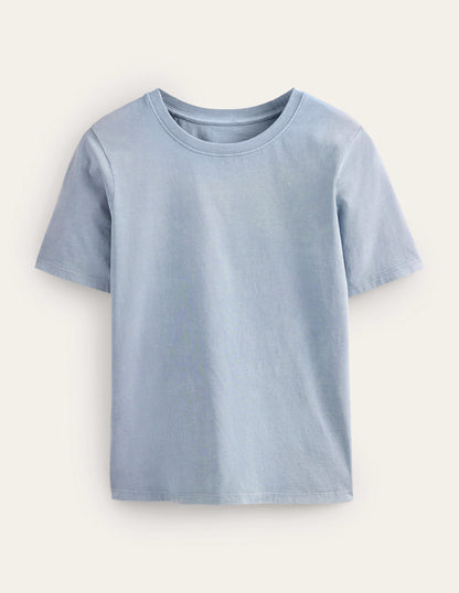 Pflanzlich gefärbtes Rundhals-T-Shirt-Blau-5