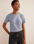T-shirt col rond à teinture végétale-Bleu