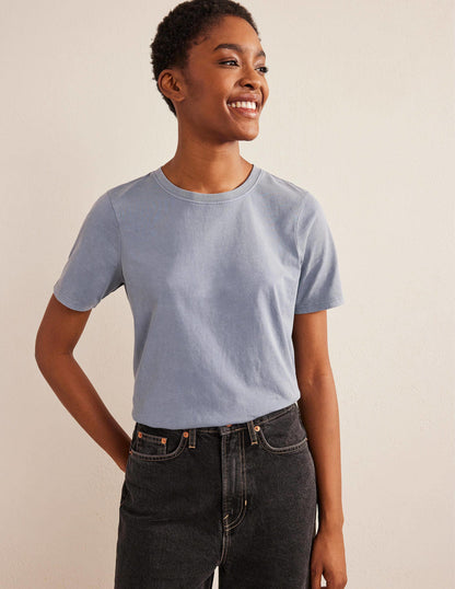 Pflanzlich gefärbtes Rundhals-T-Shirt-Blau-1