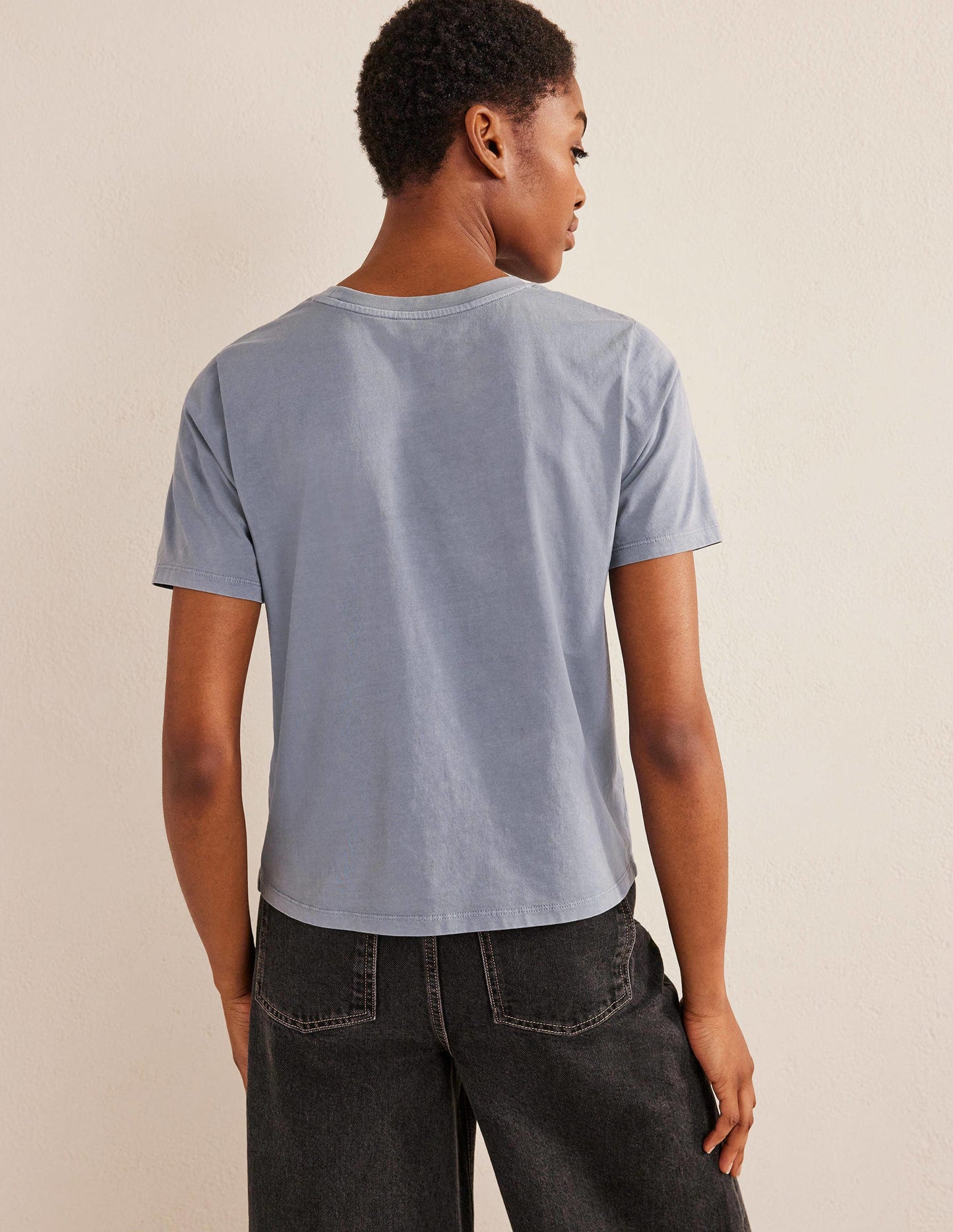 Pflanzlich gefärbtes Rundhals-T-Shirt-Blau