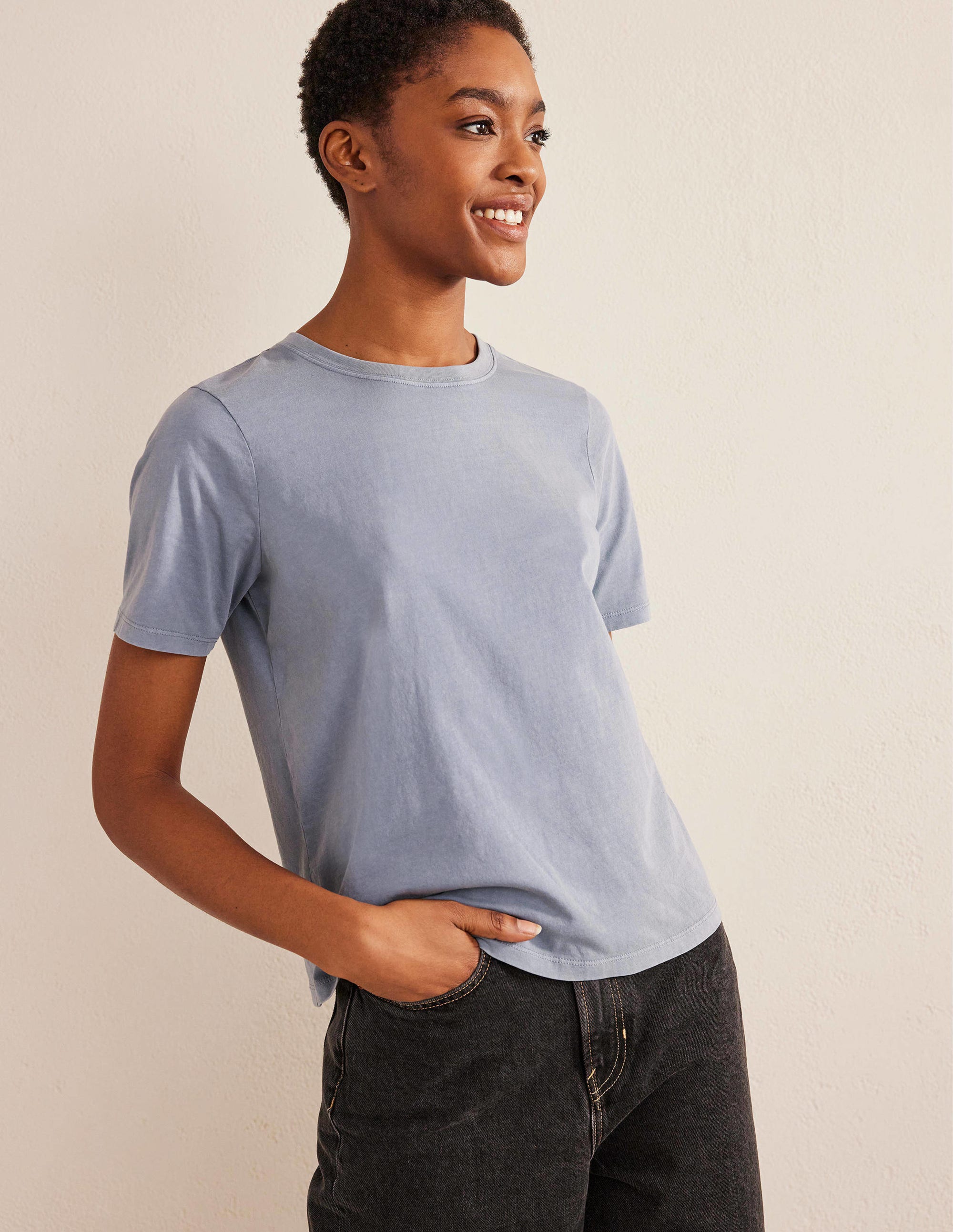 T-shirt col rond à teinture végétale-Bleu - Image 4