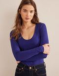 Double Layer Scoop Neck Top-Prussian Blue