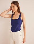 Double Layer Square Neck Vest-Prussian Blue