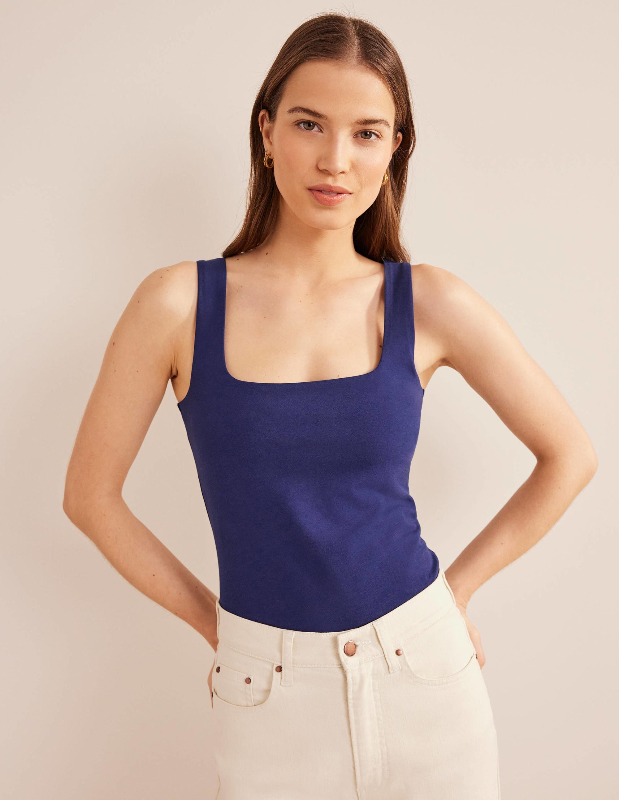 Double Layer Square Neck Vest-Prussian Blue - Image 4