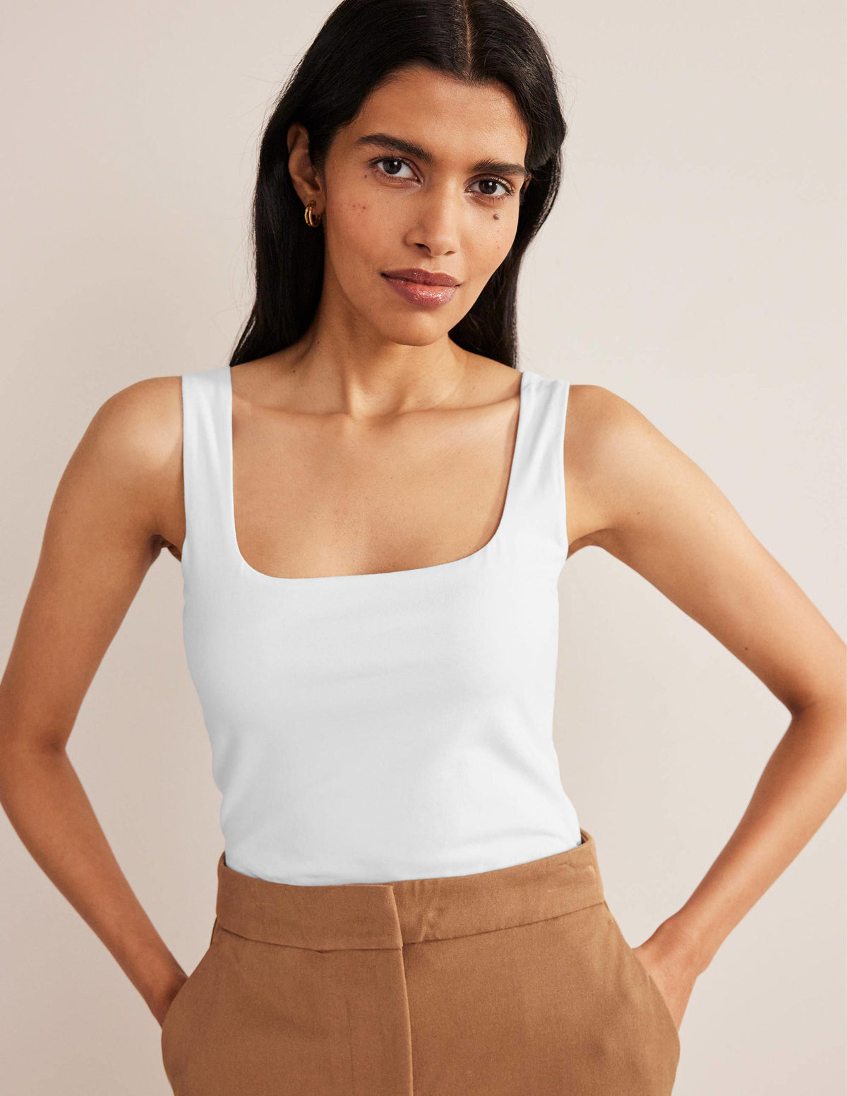 Double Layer Square Neck Vest-White-1