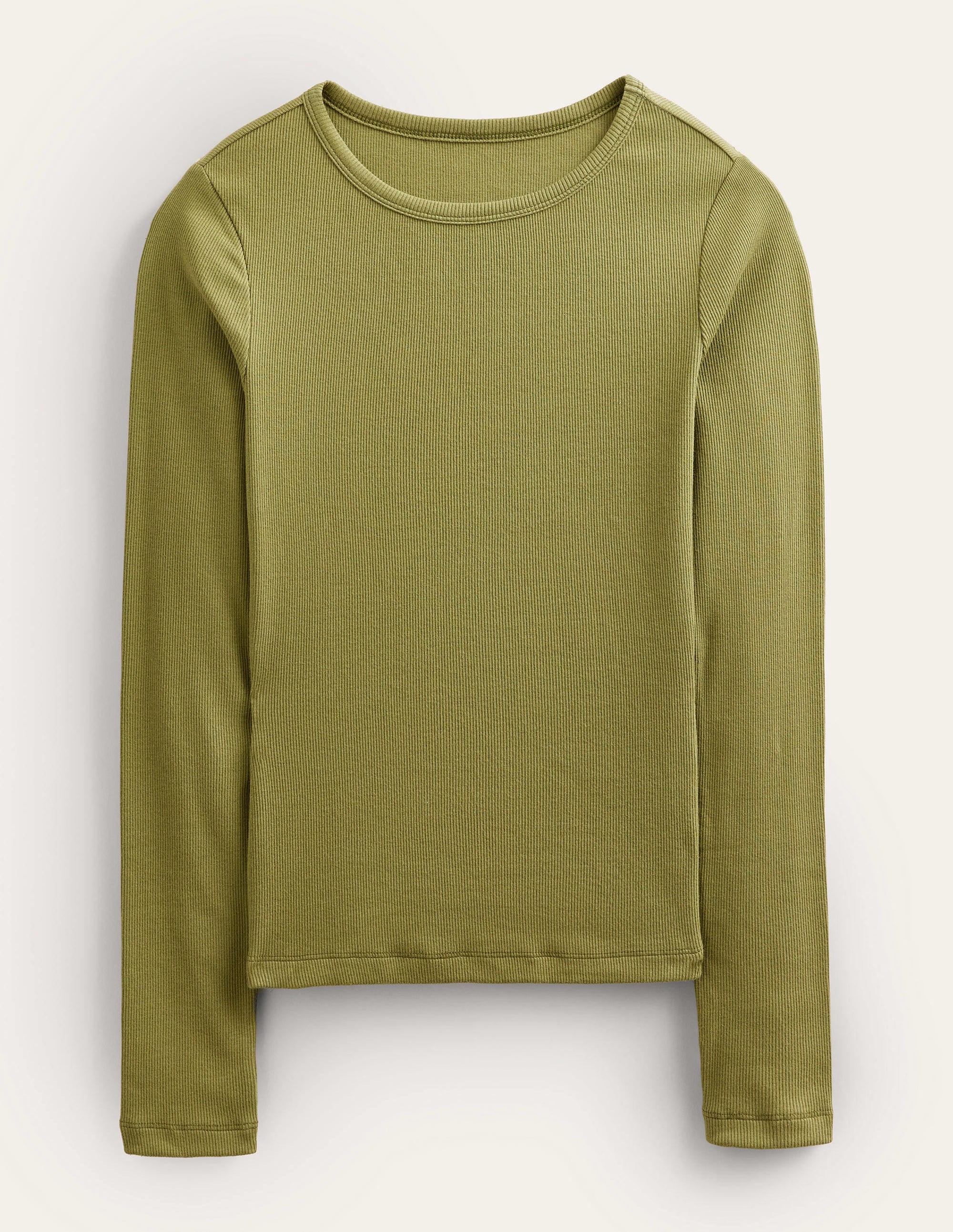 Cotton Ribbed Long Sleeve Top-Washed Khaki - Image 6