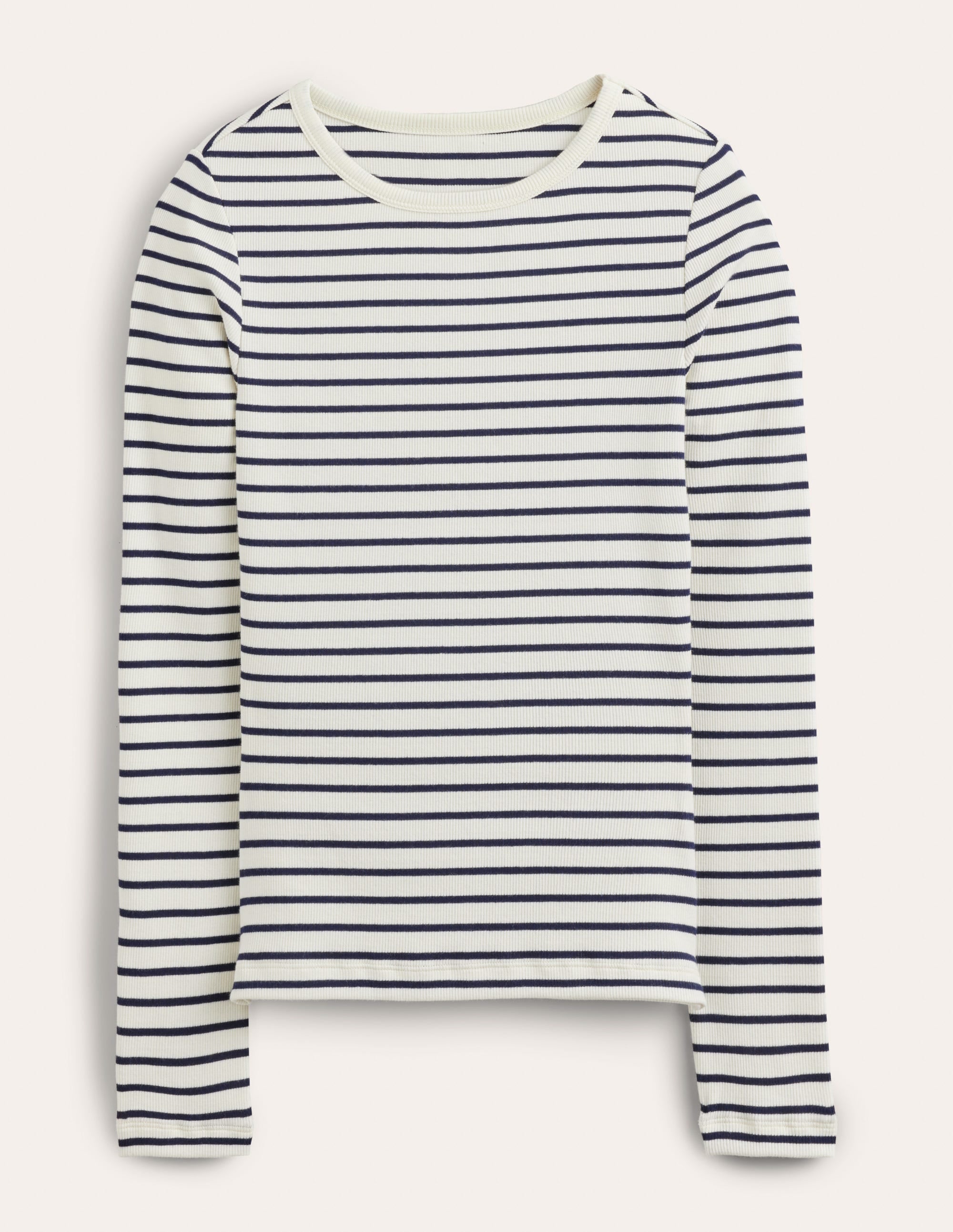 Cotton Ribbed Long Sleeve Top-Ivory/Navy Stripe - Image 6