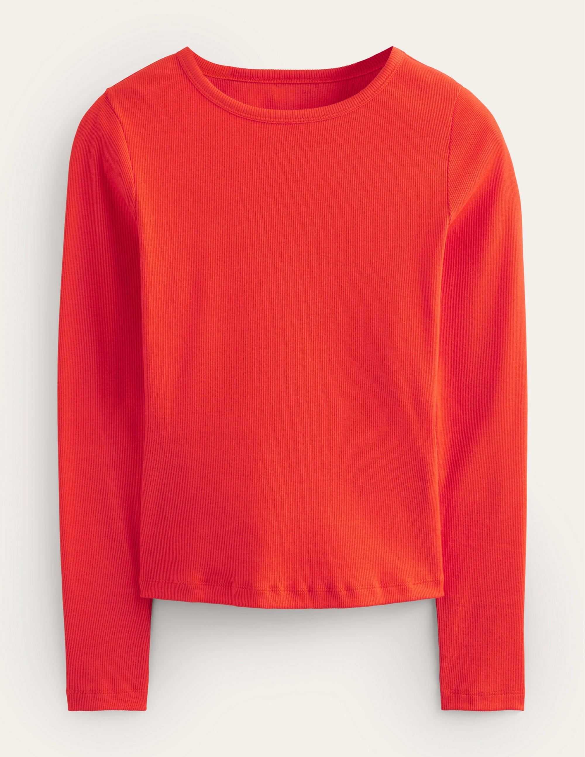 T-shirt côtelé à manches longues en coton-Rouge vif - Image 6