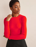 T-shirt côtelé à manches longues en coton-Rouge vif