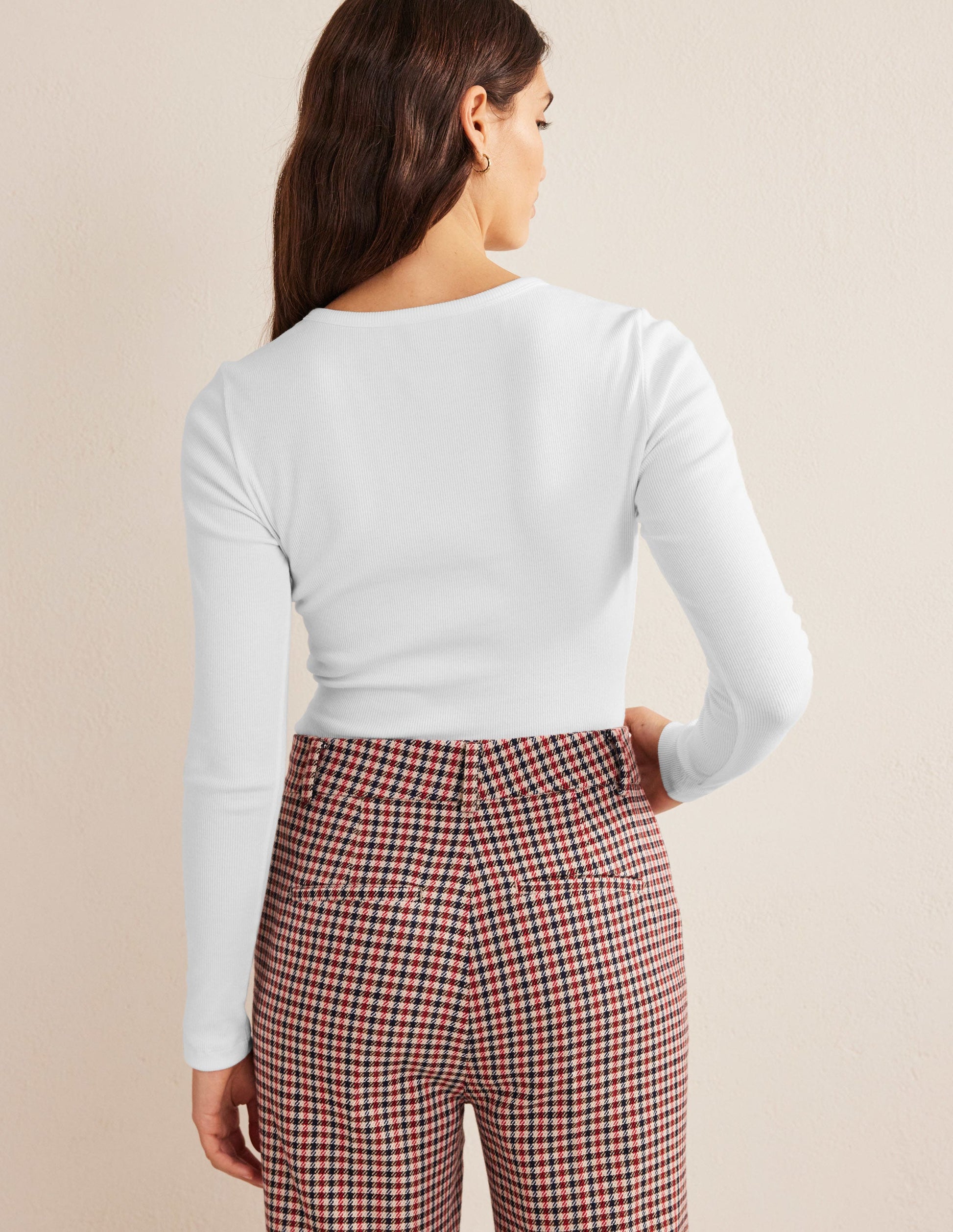 Cotton Ribbed Long Sleeve Top-White-3