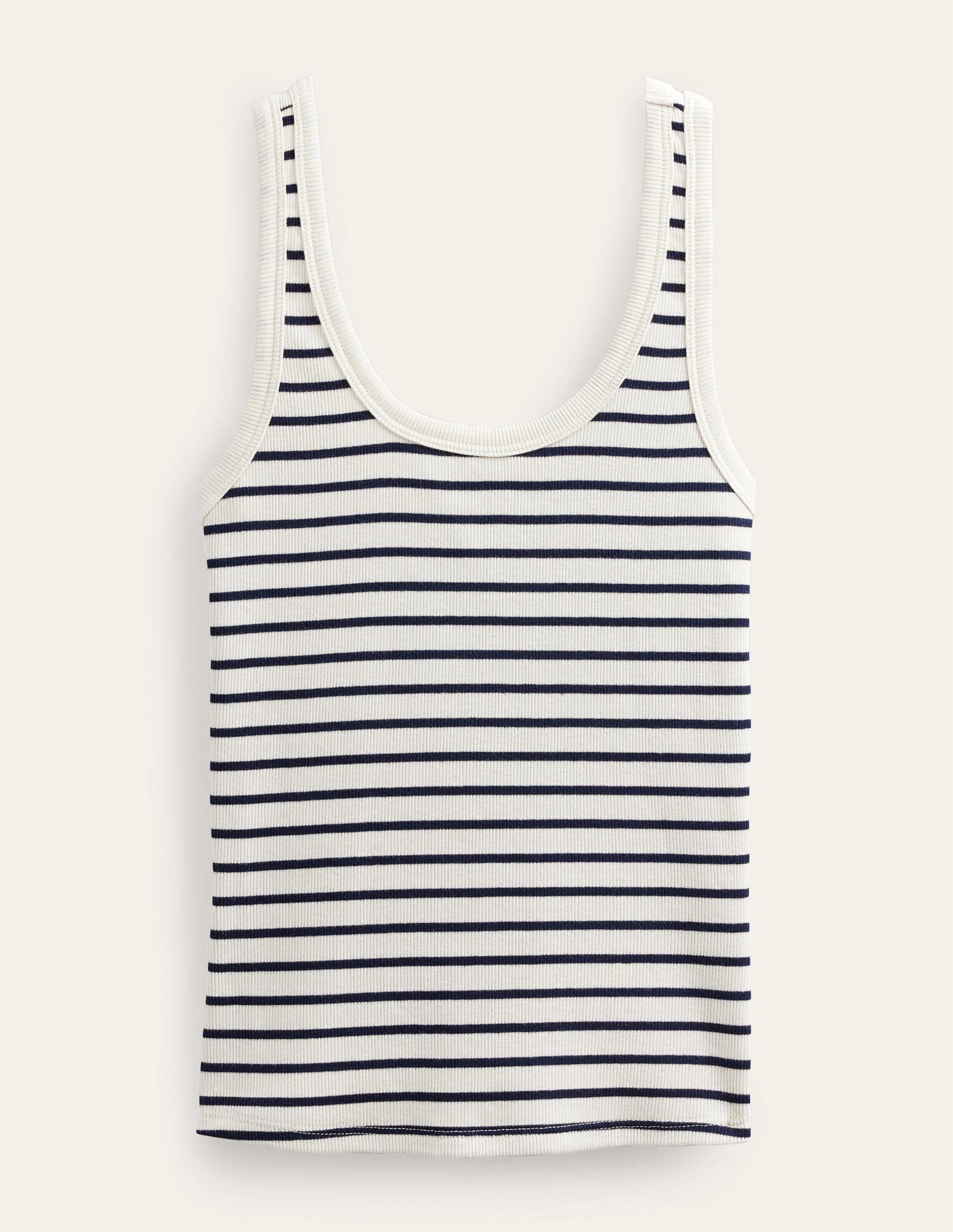 Cotton Ribbed Scoop Vest-Ivory / Navy Stripe - Image 5
