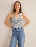 Cotton Ribbed Scoop Vest-Ivory / Navy Stripe