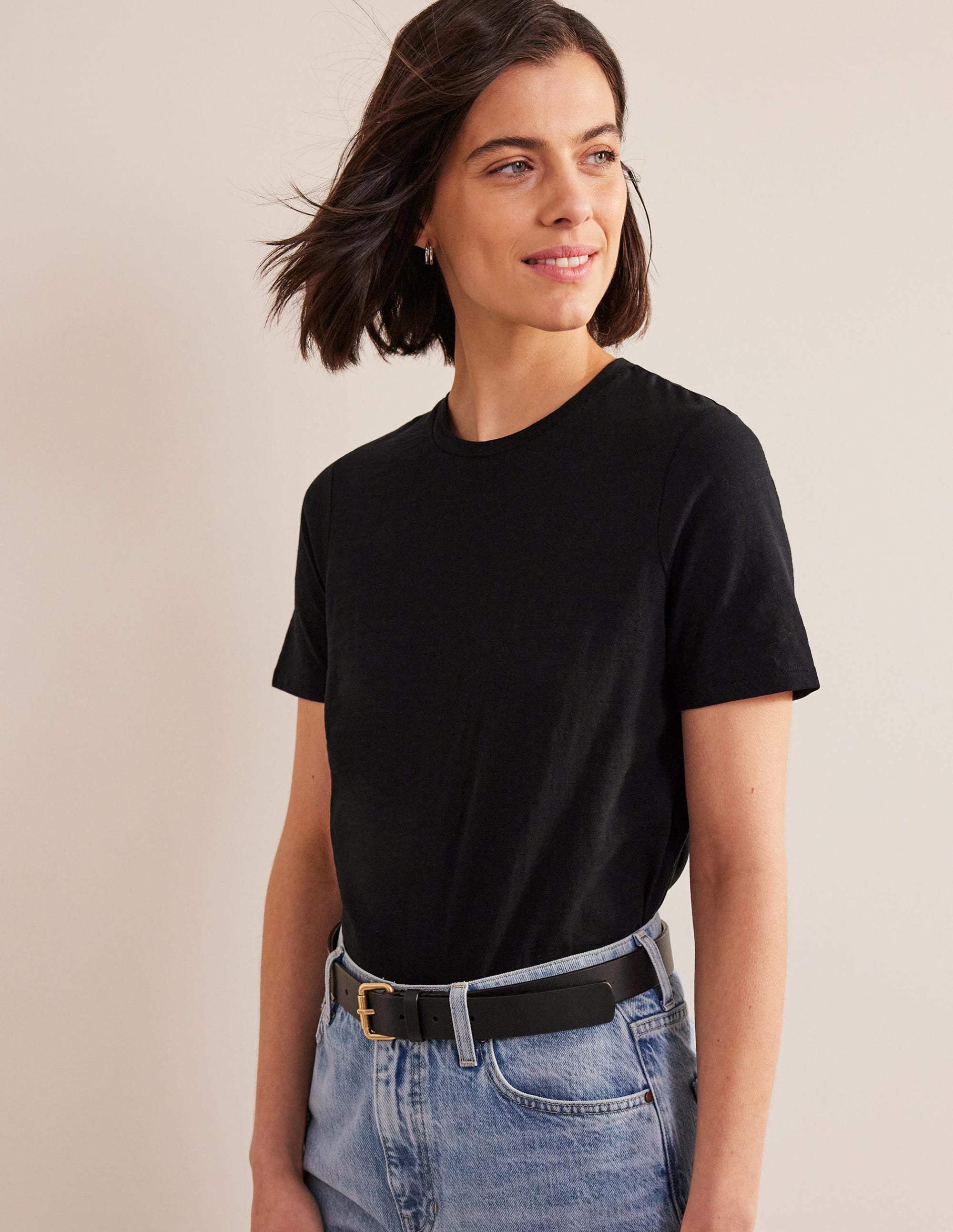 T-shirt col rond en coton-Noir - Image 1