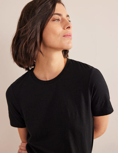 Cotton Crew Neck T-Shirt-Black-2