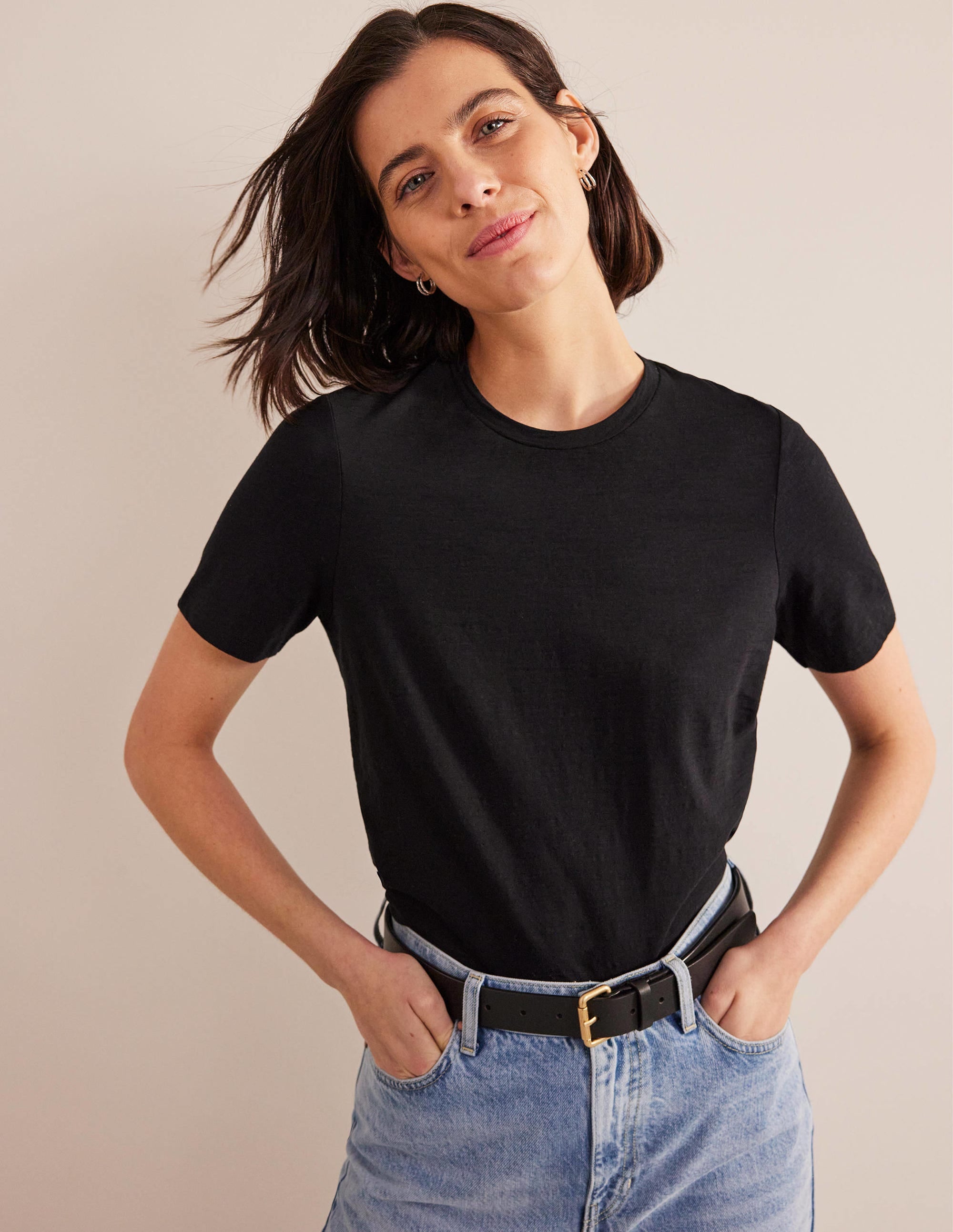 T-shirt col rond en coton-Noir - Image 4