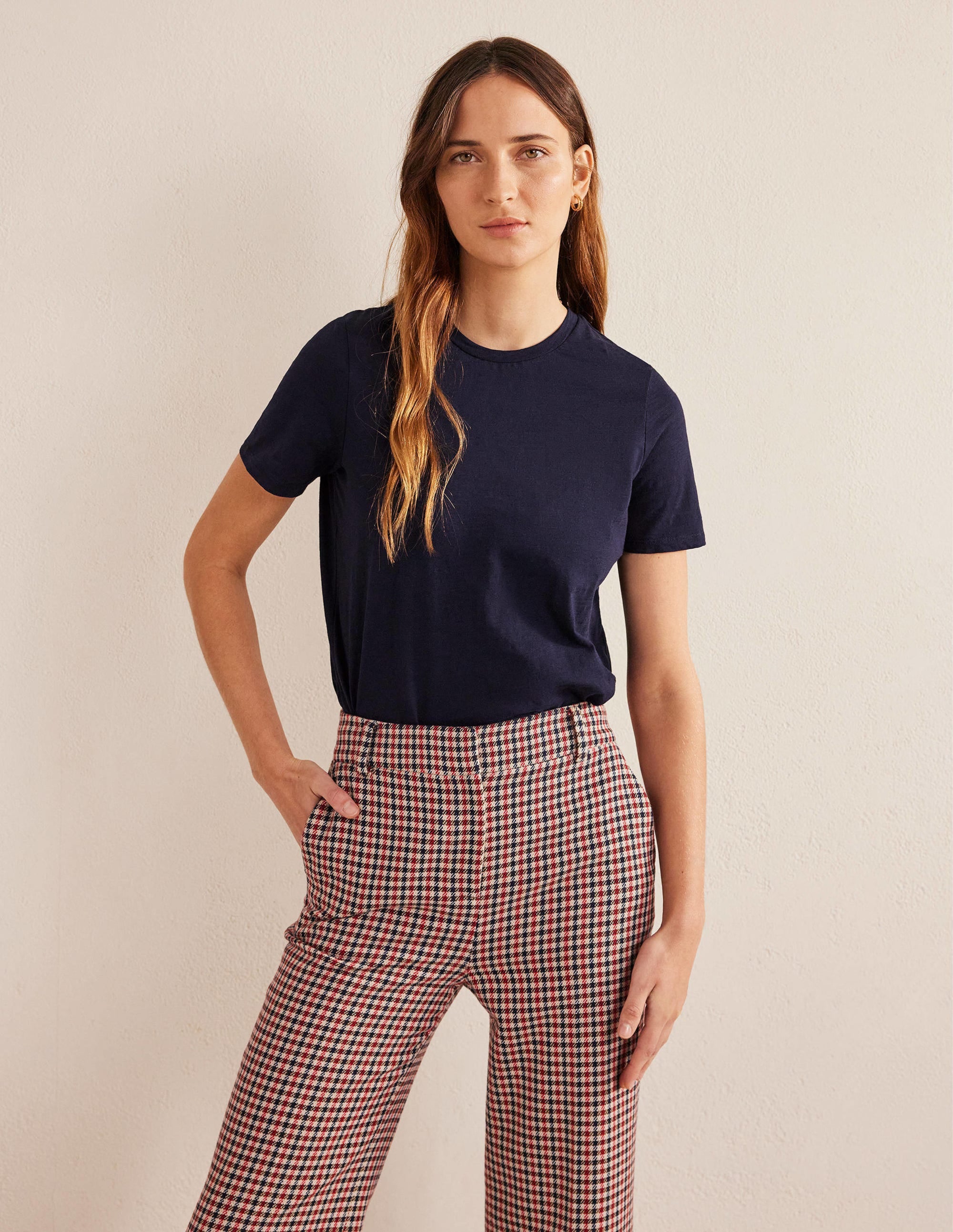 T-shirt col rond en coton-Bleu marine - Image 1