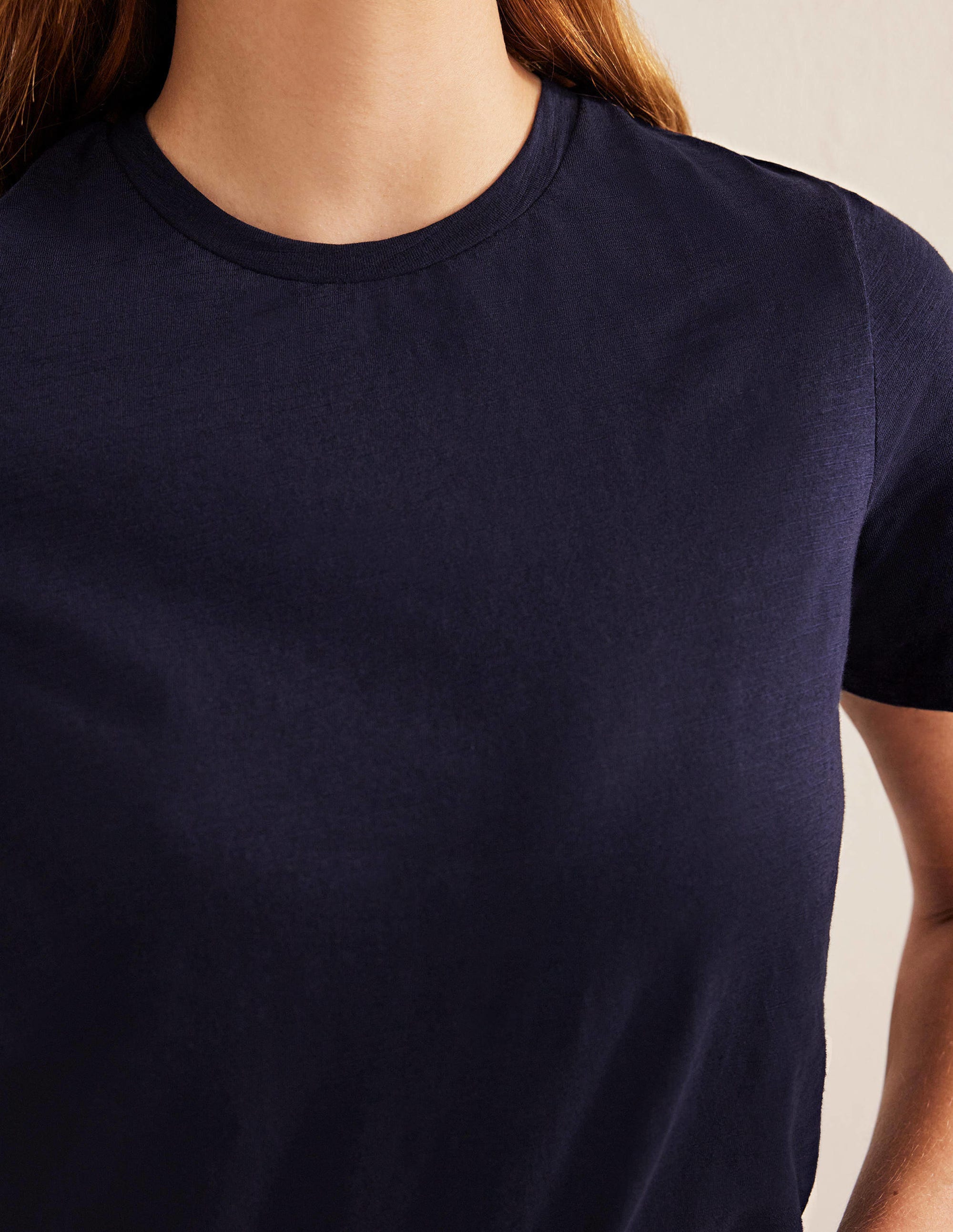 T-shirt col rond en coton-Bleu marine - Image 2
