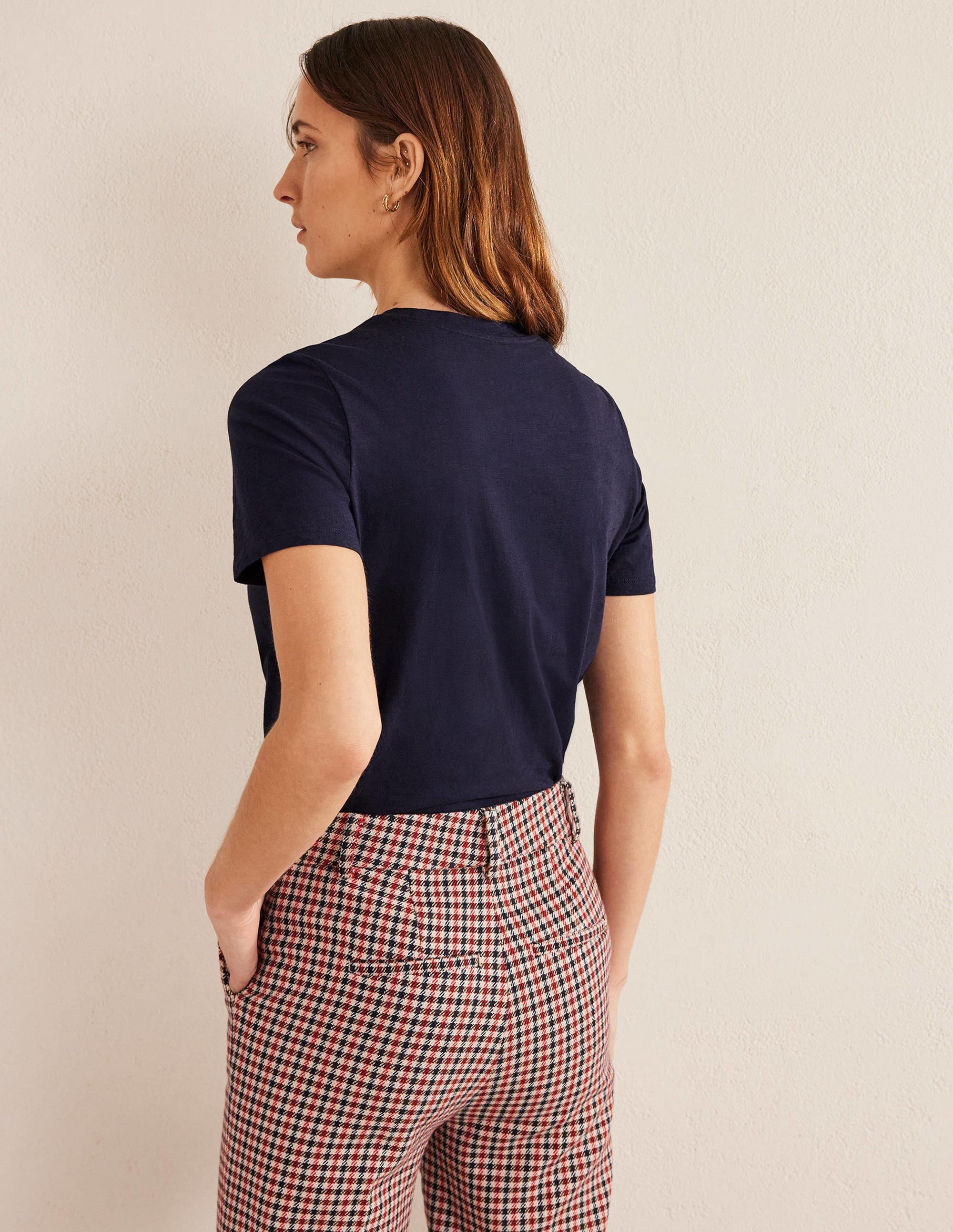 T-shirt col rond en coton-Bleu marine - Image 3
