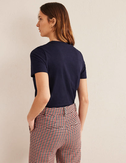 Cotton Crew Neck T-Shirt-Navy-3