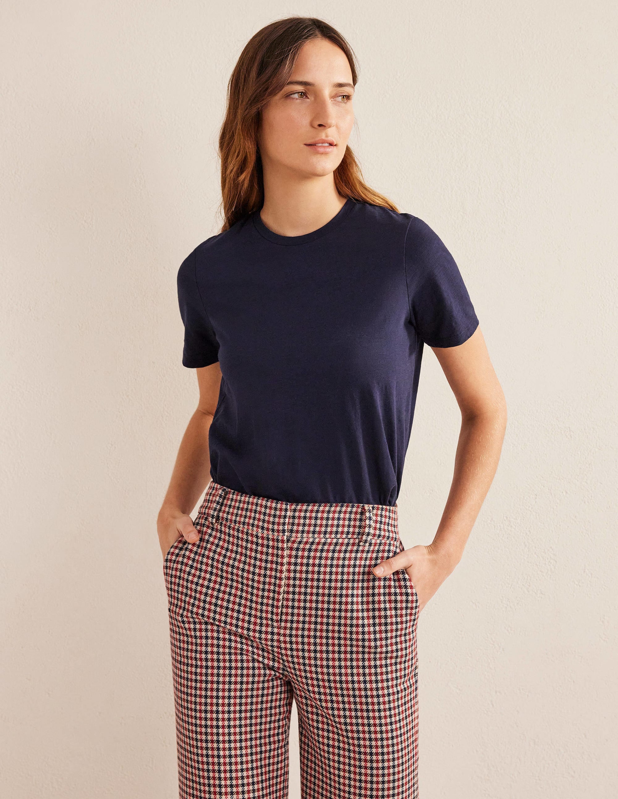 T-shirt col rond en coton-Bleu marine - Image 4