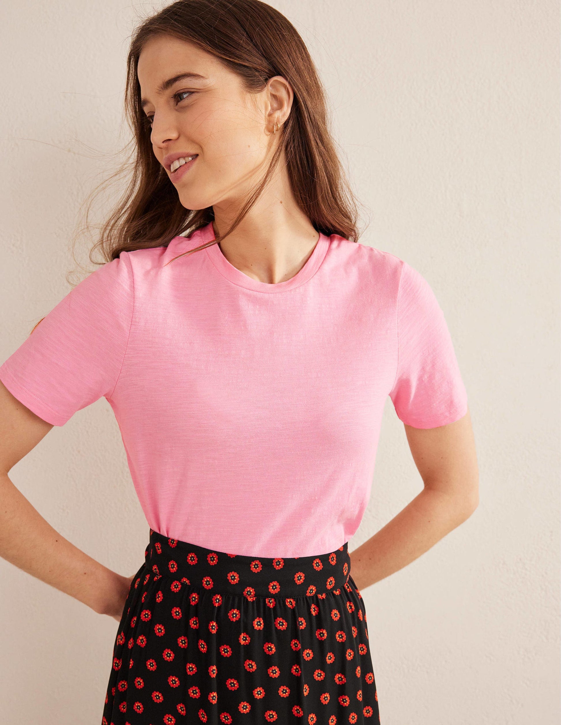 Cotton Crew Neck T-Shirt-Cameo Pink-1