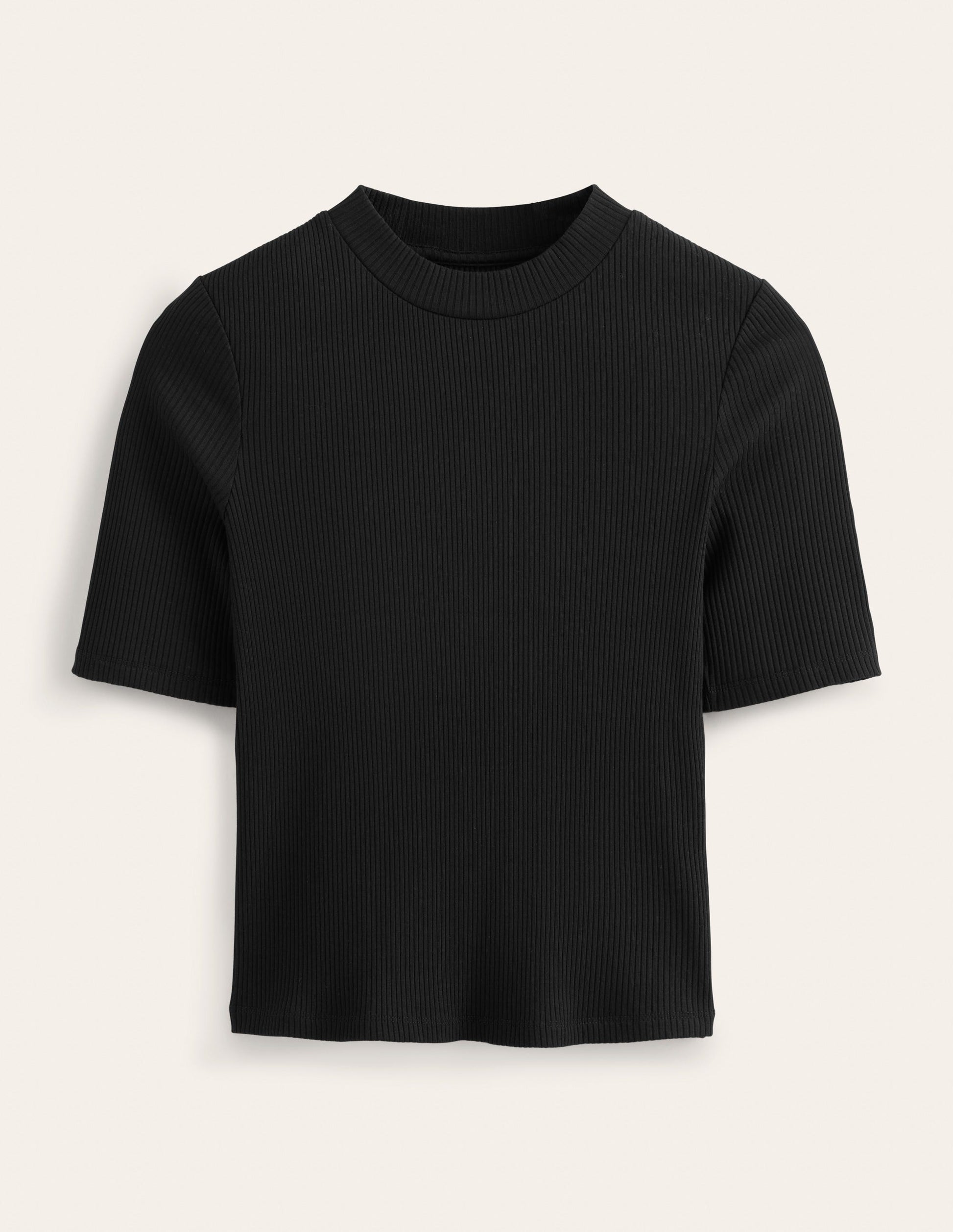 T-shirt côtelé à col montant-Noir-5