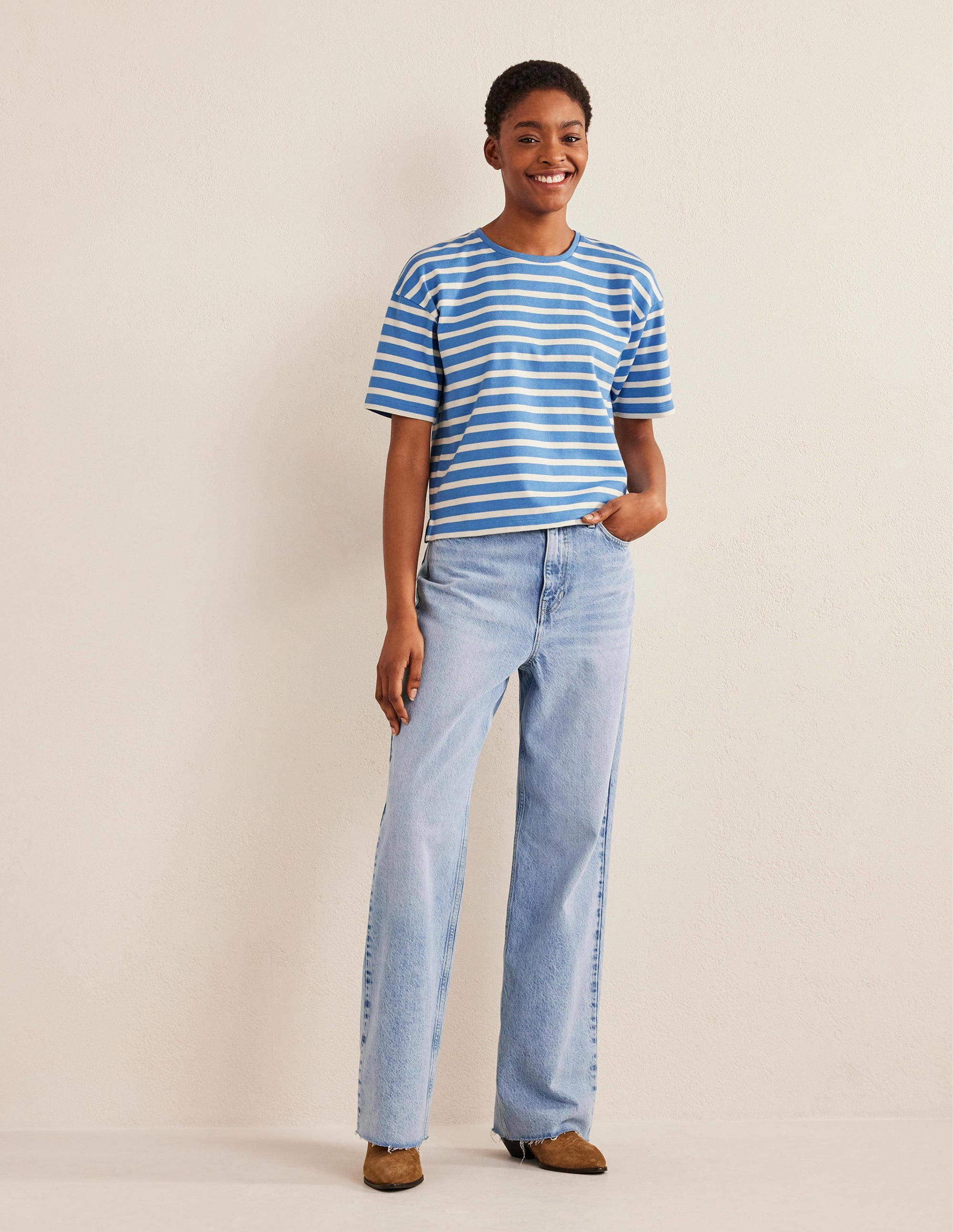 Oversize Breton-T-Shirt-Porzellanblau/Naturweiß, Gestreift - Image 4