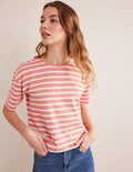 Oversize Breton-T-Shirt-Rosarot/Naturweiß, Gestreift